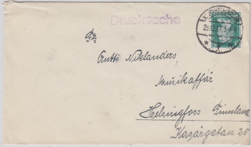 DR - 5 Pfg Schiller Drucksachenbrief n. FINNLAND Markneukirchen Helsingfors 1927