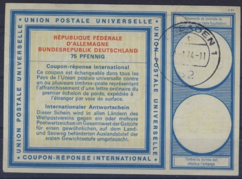 BRD - 75 Pfg. Internationaler Antwortschein Ausgabe Wiesbaden 1974