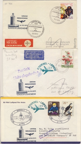 DDR - Interflug 1975, 1st-Flug Leipzig-Brüssel, Brüssel-Leizig + 2 Zuleitungen