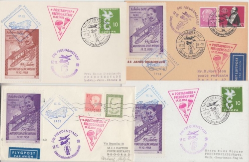 BRD - Sonderflugpost Freudenstadt/5 Jahre EAPC 1958 4 Belege Fallschirm-Abwurf