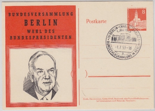 Berlin - 8 Pfg. Bauten II Zudruck Bundesversammlung Wahl d. Bundespräsidenten
