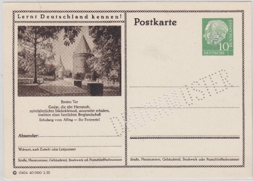BRD - 10 Pfg. Heuss Bild-GA Breites Tor Goslar ungebraucht Lochung Druckmuster