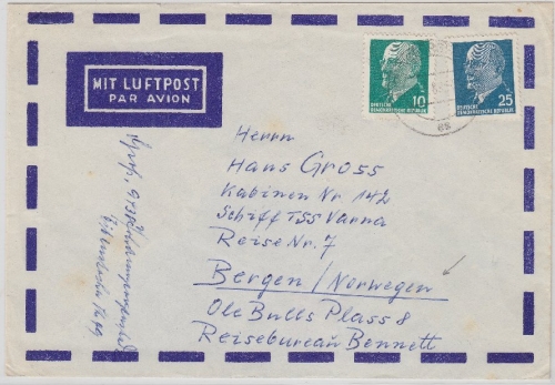 DDR - 25+10 Pfg. Ulbricht Luftpostbrief n. NORWEGEN Johanngeorgenstadt 1969