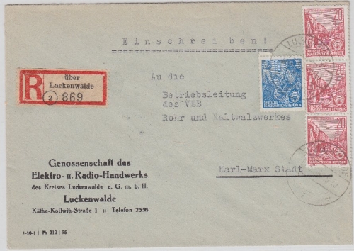 DDR - "über Luckenwalde" Landpoststellen-R-Zettel Einschreibebrief Luckenwalde
