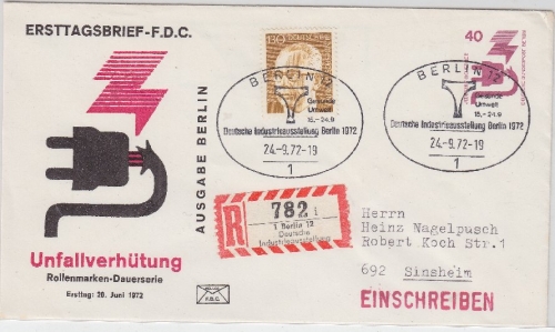 Berlin - 40 Pfg. UV Privat-GA-Umschlag + Zusatz Einschreibebrief SST Berlin 1972
