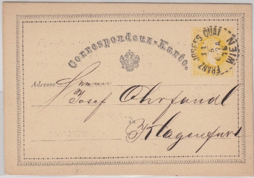 Österreich - Wien-Franz Josephs Quai 1876 K1 2 Kr GA privater Zudruck Reiseavis