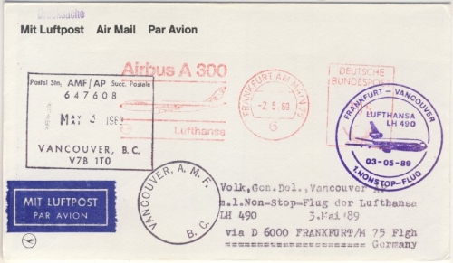 Lufthansa 1989 1st-Nonstop-Flug Frankfurt - Vancouver, LupoDrsBf. bzw. LupoBf.