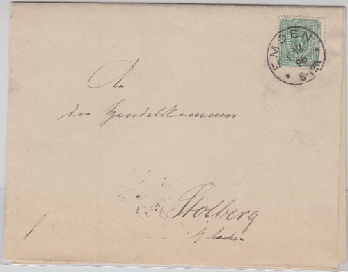 DR - 3 Pfg. Faltdrucksache Emden - Stolberg 1886 - ohne Inhalt