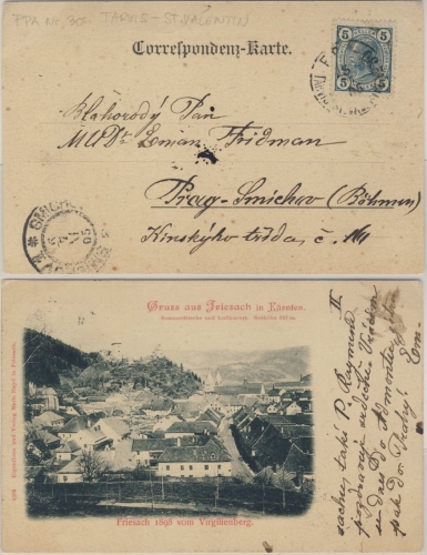 Österreich - Bahnpost FPA No.30 Travis - St. Valentin AK Friesach Kärnten 1905