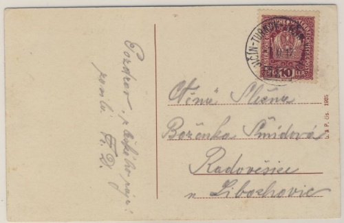Österreich - Bahnpost Jicin - Turnov 589 Karte n. Radovesiec (?) 1917