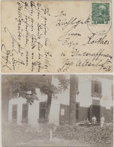Österreich - Bahnpost Lambach - Haag sw-Fotokarte Gastwirtschaft n Altenhof 1913