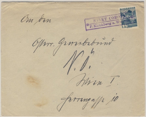 Österreich - Postablage Sankt Corona P. Kirchberg a. Wechsel Brief n. Wien