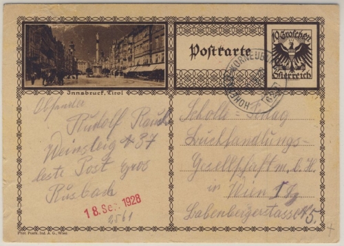 Österreich - Bahnpost Hohenau - Korneuburg 623 10 Gr. Bildganzsache Großrusbach
