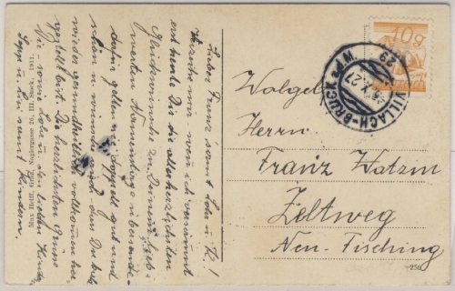 Österreich - Bahnpost Villach - Bruck a.d. Mur 29 Farb-AK Bad Villach 1927 n.