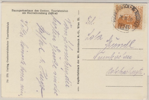Österreich - Bahnpost Puchberg a.Sch. - Wr. Neustadt 226 Karte n. Neunkirchen