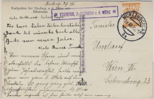 Österreich - Postablage Krampen P. Neuberg a.d. Mürz AK Karlgraben b. Neuberg