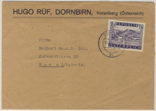 Österreich - 1 S. Landschaften Brief i.d. SCHWEIZ Dornbirn - Basel 1948