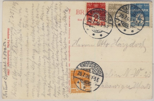 Däenmark - 4+3+2+1 Ö. Ziffern AK (Badehotel) Skodsborg - Berlin 1909