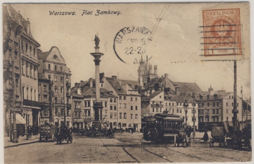 Polen - Warschau Plac Zamkowy sw-AK gelaufen n. Berlin 1925