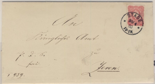 DR - Stade 1880 K1 Brief n. Zeven - ohne Inhalt - Pracht !