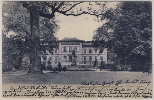 Schleswig-Holstein - Kiel, Schlossgarten mit Universität sw-AK gelaufen 1904
