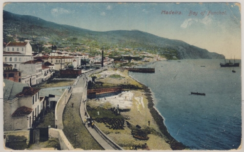 Portugal/Madeira - Bay of Funchal, Farb-AK, gelaufen n. Ludwigshafen 1925