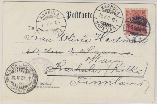 DR - 10 Pfg. Germania/Reichspost Karte n. FINNLAND Leipzig - Karhula 1900