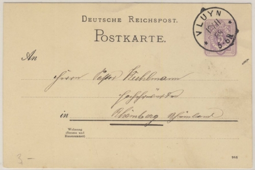 DR - Vluyn 1888 K1 5 Pfg. Ganzsache n. Rheinberg - Stichwort: Neukirchen, Moers