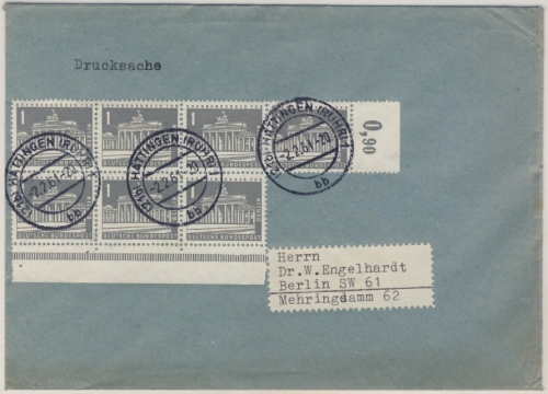 Berlin - 1 Pfg. Brandenburger Tor 7er-Block Drucksache Hattingen - Berlin 1961