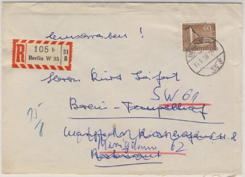 Berlin - 60 Pfg. Stadtbilder II Ortsbrief Einschreiben Berlin W35 1958
