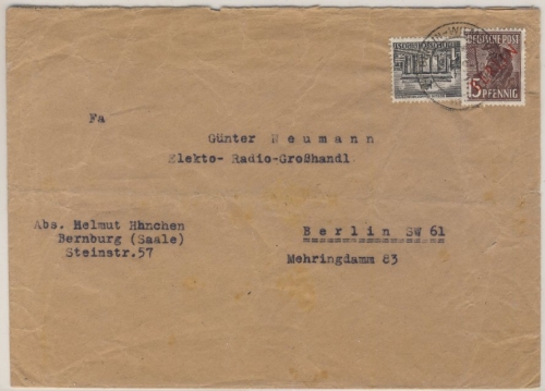 Berlin - 15 Pfg. Rotaufdruck + 1 Pfg. Bauten Ortsbrief ("Rucksackbrief")