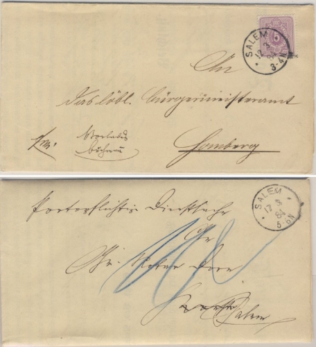 DR - Wendekuvert 5 Pfg. Dienstbrief Landbestellbezirk Salem 1884