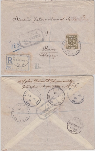 Britische Mil.Verw. Palästina, 2 Pia. Einschreiben Army Post Office SZ44 1918