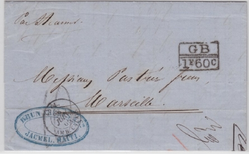 Haiti - Jacmel 1866 Portobrief n. Marseiles Frankreich - mit Inhalt