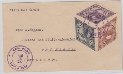 Costa Rica - Flugpostausgabe 1937, FDC Ersttagsbrief San Jose - Den Haag