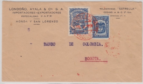 Kolumbien - Scadta Luftpostbrief Honda - Bogota 1924