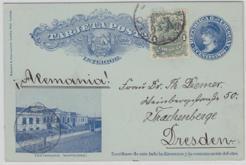 Uruguay - 2 Ctv. Bildganzsache Penitenciaria + Zusatz Montevideo - Dresden 1903
