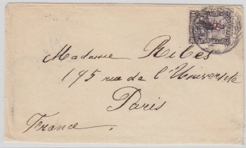 Uruguay - 8 a. 10 Ctv. Provisorial Überdruckausgabe Brief Montevideo Paris 1910