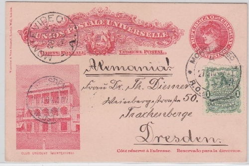 Uruguay - 2 Ctv. Bildganzsache Club Uruguay + Zusatz Montevideo - Dresden 1903