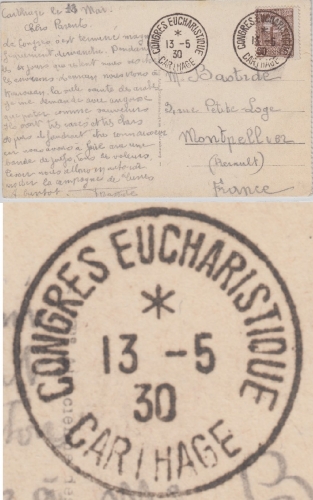 Tunesien - Congres Eucharistique Carthage 1930 Karte m. SST n. Montpellier