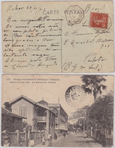 Senegal - Buenos Aires a. Bordeaux No.1 Schiffspostkarte Dakar - Brasilien 1919