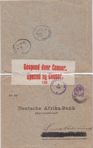 Südafrikanische Union - 2 P. Zensurbrief Lüderitzbucht - Swakopmund 1917