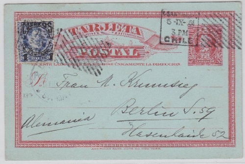 Chile - 2 Ctv. Ganzsache m. Zusatzfrankatur Santiago - Berlin 1904