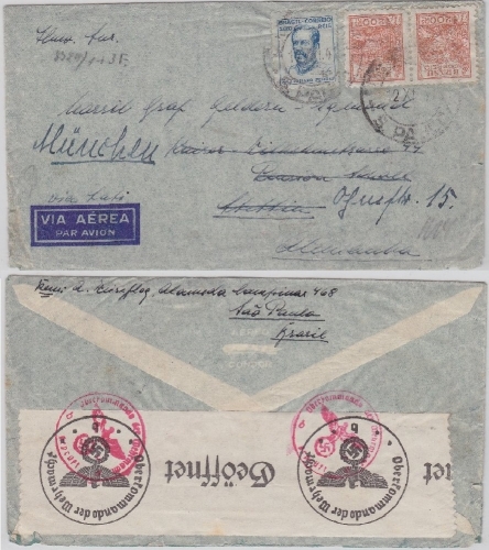 Brasilien - LATI Luftpost Zensurbrief 12.12.1941 (spät !!) S. Paulo - München