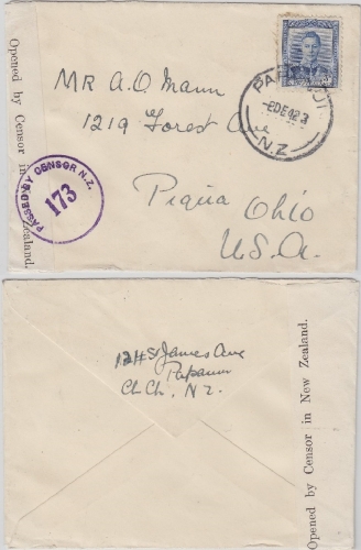 New Zealand - Papanui 1942 Zensurbrief nach USA - neuseel. Zensurverschluss