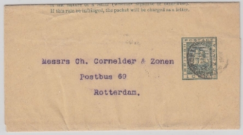 Britisch Guiana - 1 C. Ganzsache Streifband Georgetown 1908 in die Niederlande
