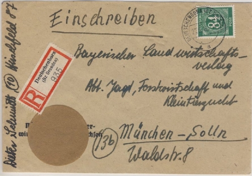 All.Bes./Kontrollrat - Deutschenbora 1946 Einschreibebrief n. München