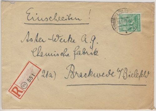 All.Bes./Kontrollrat - Fährbrücke Einschreibebrief n. Brackwede 1948