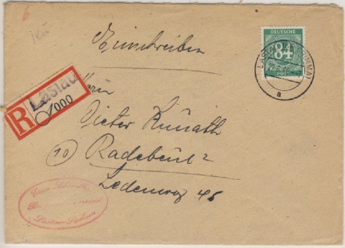 All.Bes./Kontrollrat - Lastau Einschreibebrief n. Radebeul 1946 - R-Zettel !!