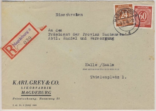 All.Bes./Kontrollrat - Magdeburg 8 Einschreibebrief n. Halle 1946